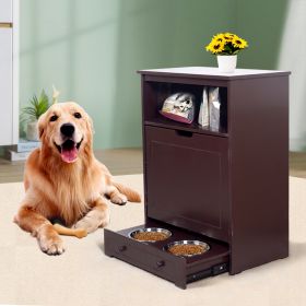Pet Feeder Station with Storage; Made of MDF and Waterproof Painted; Dog and Cat Feeder Cabinet with Stainless Bowl