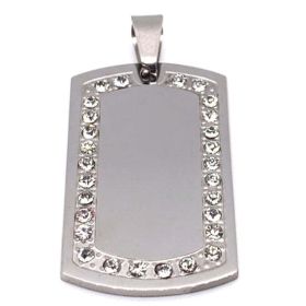 Blank CZ Stainless Steel Dog Tag Pendant / PDJ0282