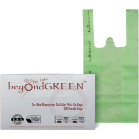 beyondGREEN Plant-Based Cat Litter Poop Waste Pick-Up Bags with Handles (Color: Green, size: 8" x 16" x 2.5" Gusset(Bag))