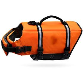 Ripstop Dog Life Vest; Reflective & Adjustable Life Jacket for Dogs with Rescue Handle for Swimming & Boating (colour: Vital Orange)