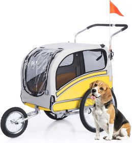 2 in1 Pet Bicycle Trailer and Jogger Travel Carrier Suitable for Small and Medium Dogs; Folding Storage (Color: as Pic)