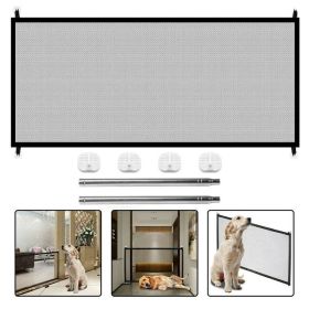 Portable Guard Net Stairs Doors Pets Dog Cat Baby Safety Gate Mesh Fence (Color: black)